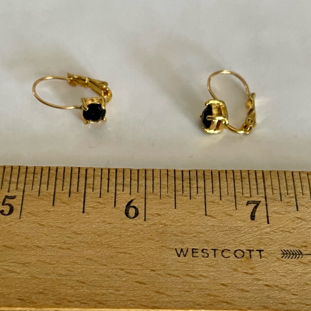 NWOT Petite Black Crystal and Gold Metal Leverback Earrings - Picture 5 of 6
